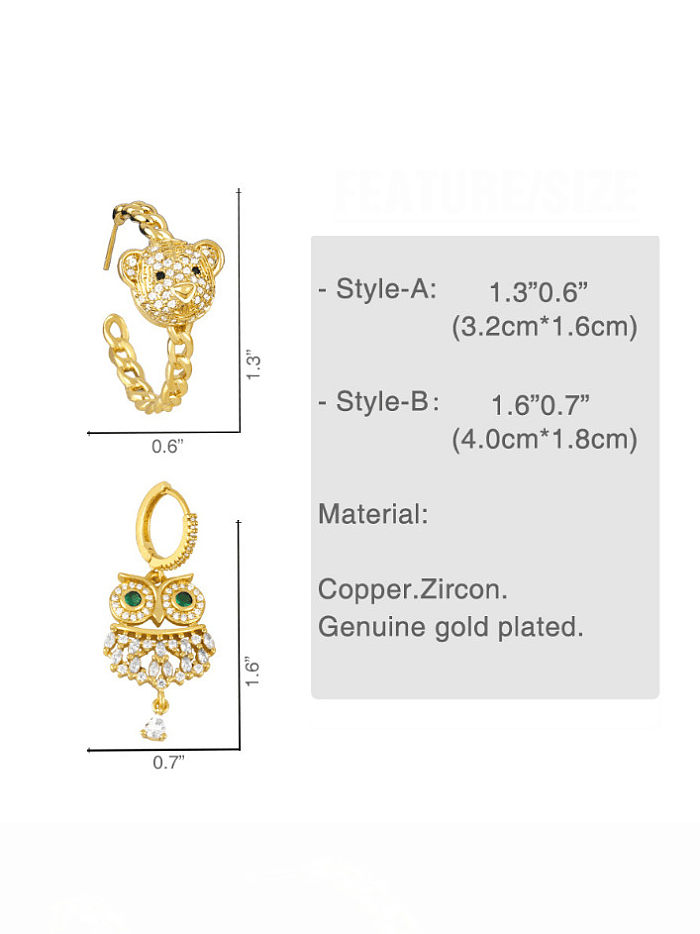 Brass Cubic Zirconia Owl Vintage Stud Earring