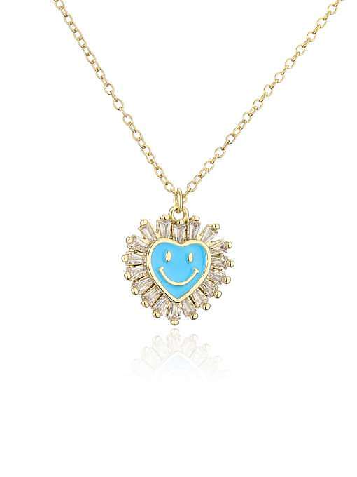Brass Cubic Zirconia Heart smiley Minimalist Necklace