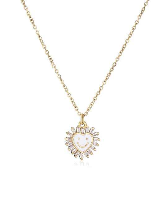 Brass Cubic Zirconia Enamel Trend Heart Smiley Pendant Necklace