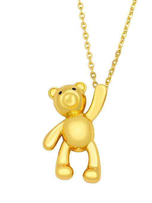 Brass Rhinestone Vintage Bear Pendant Necklace