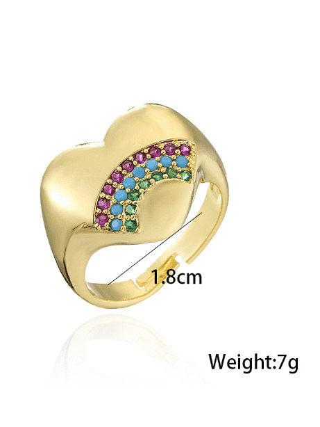 Brass Rhinestone Heart Vintage Band Ring