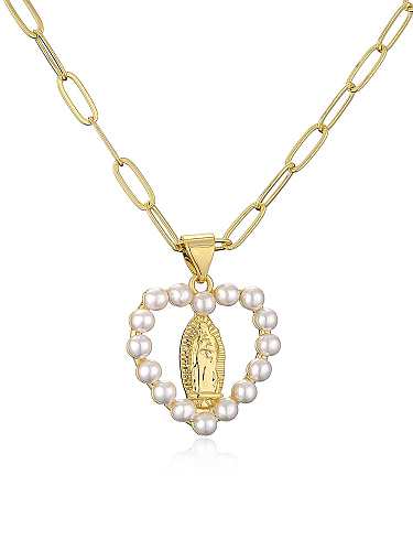 Collar Religioso Vintage Geométrico de Perlas de Imitación de Latón