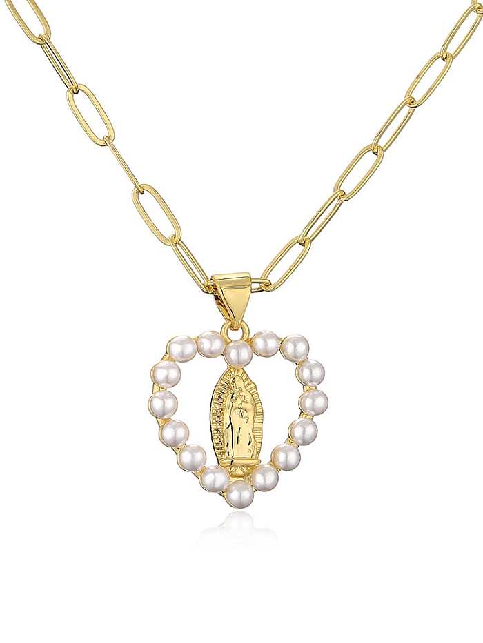 Messing Nachahmung Perle geometrische Vintage religiös Halskette