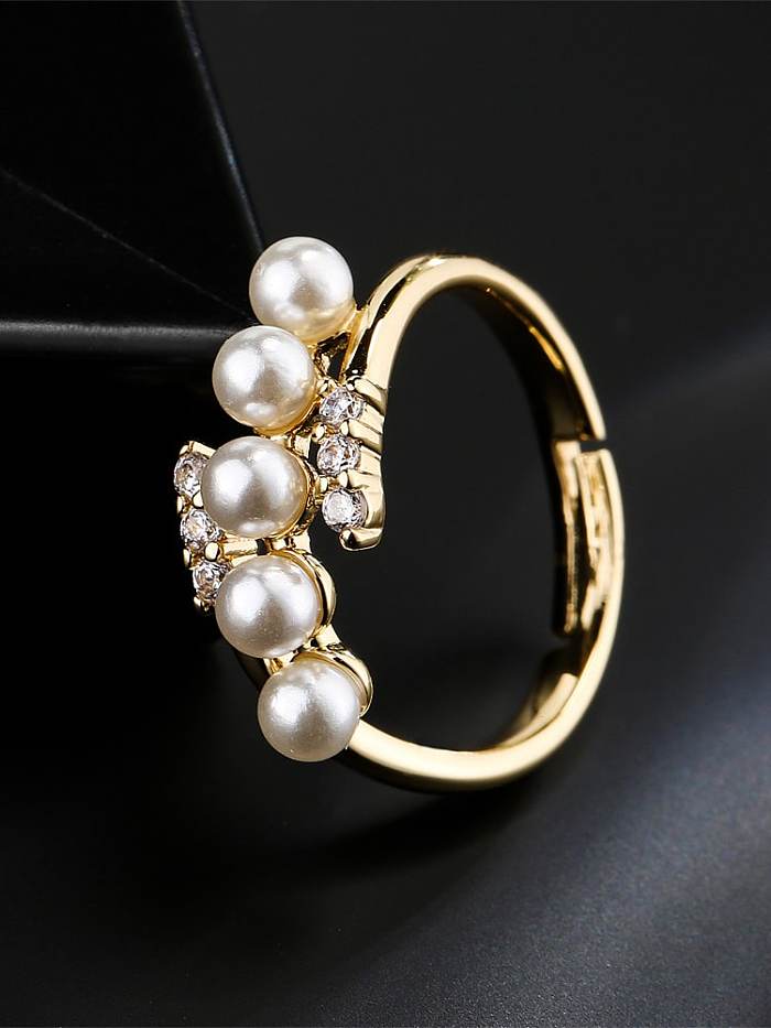 Brass Imitation Pearl Irregular Vintage Band Ring