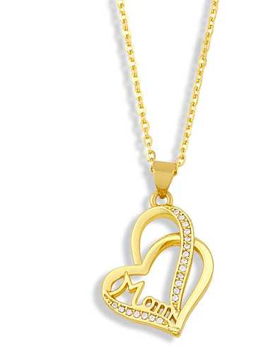 Brass Cubic ZirconiaMinimalist Letter Heart Pendant Necklace
