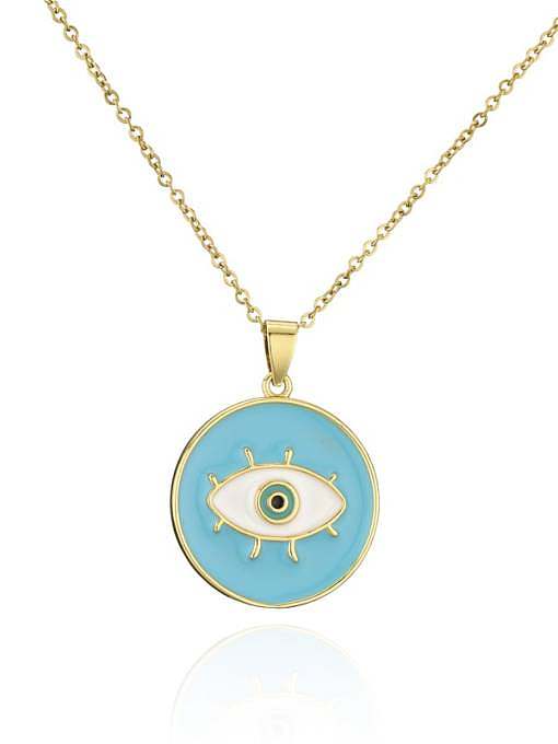 Brass Enamel Evil Eye Vintage Round Pendant Necklace