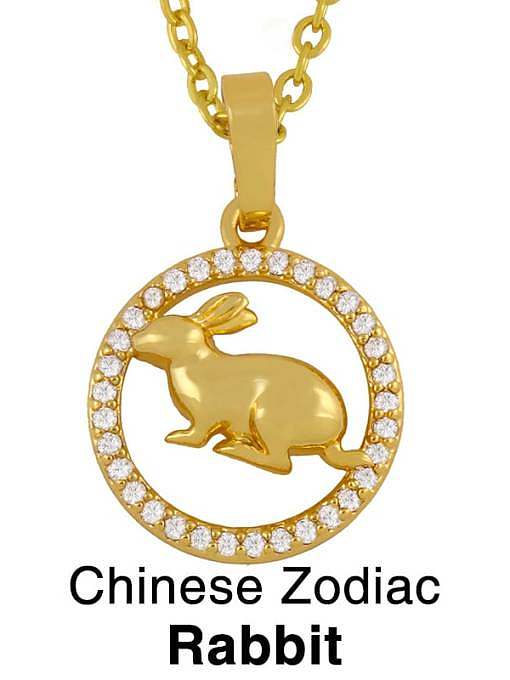 Brass Cubic Zirconia Ethnic 12 Zodiac Pendant Necklace