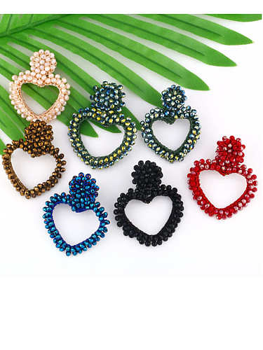 Brass Hand-woven rice beads heart earrings Drop Earring