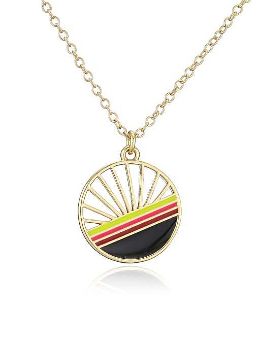 Brass Enamel Geometric Vintage Necklace