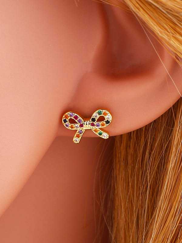 Brass Cubic Zirconia Bowknot Cute Stud Earring