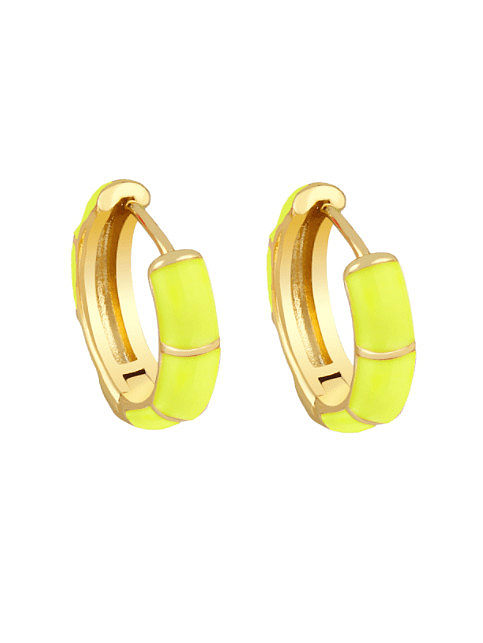 Brass Enamel Geometric Minimalist Huggie Earring