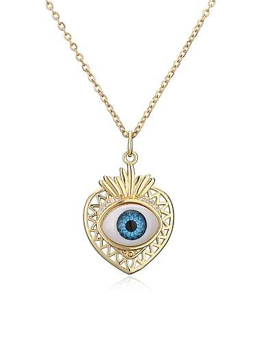 Brass Cubic Zirconia Enamel Evil Eye Hip Hop Heart Pendant Necklace