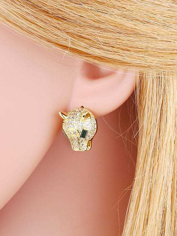 Brass Cubic Zirconia Leopard Vintage Stud Earring