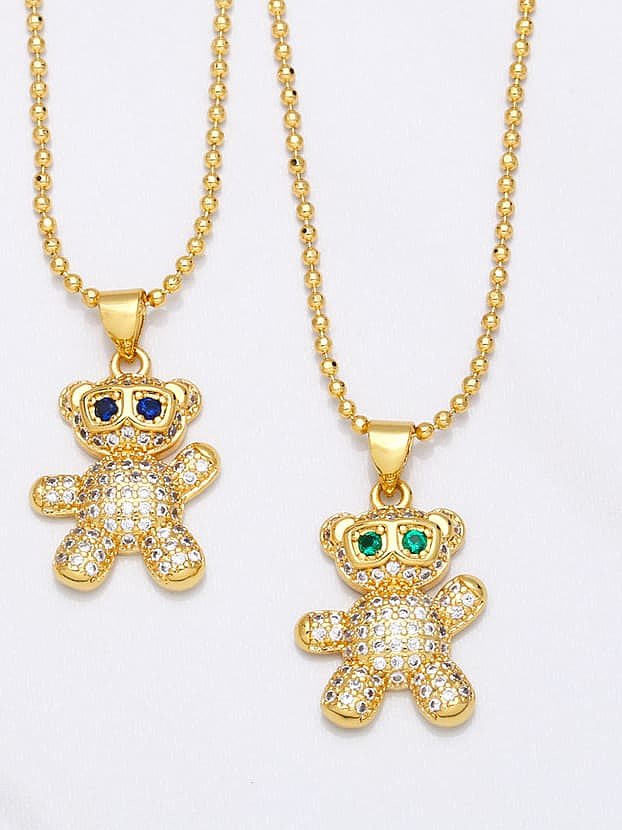 Brass Cubic Zirconia Bear Vintage Necklace