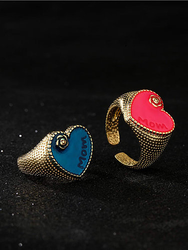 Brass Enamel Heart Vintage Band Ring