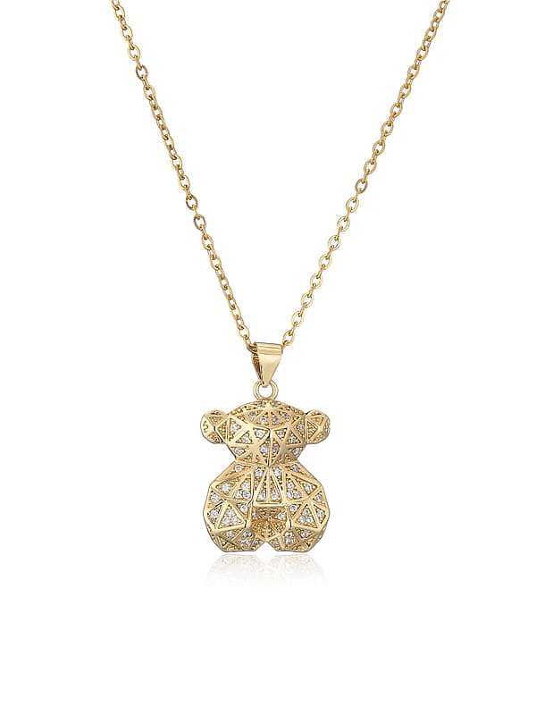 Brass Cubic Zirconia Trend Bear Pendant Necklace