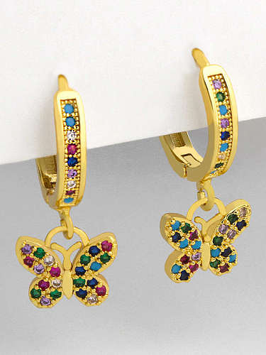 Brass Cubic Zirconia Butterfly Vintage Huggie Earring
