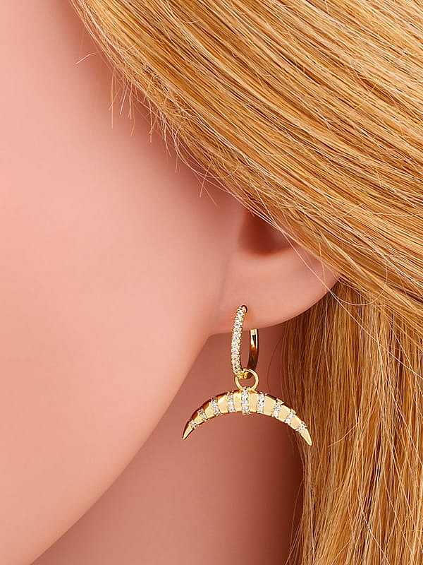 Brass Cubic Zirconia Moon Minimalist Drop Earring