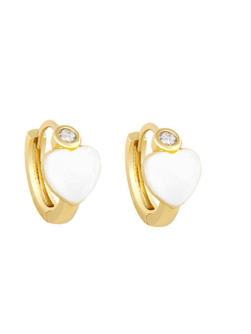 Brass Enamel Heart Minimalist Huggie Earring