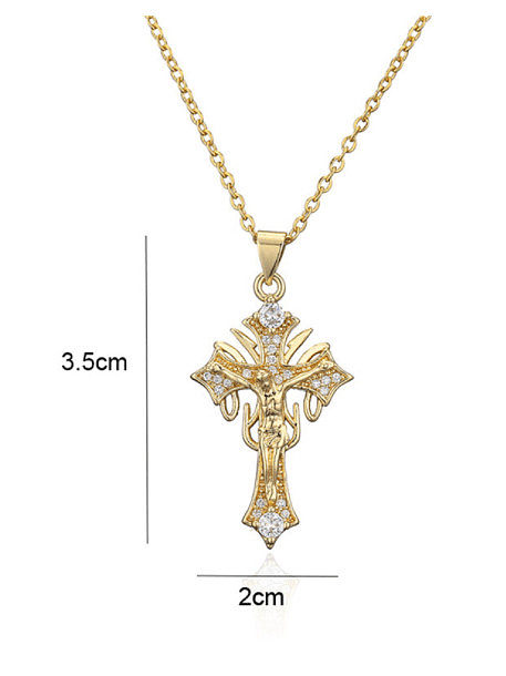 Brass Cubic Zirconia Cross Vintage Regligious Necklace