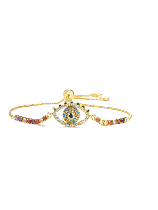 Bracelet Réglable Vintage en Laiton Cubic Zirconia Evil Eye