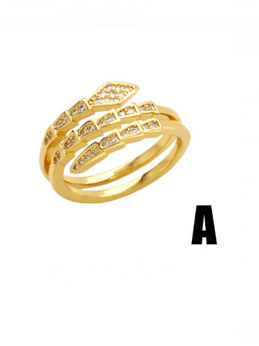 Brass Enamel Cubic Zirconia Snake Vintage Band Ring