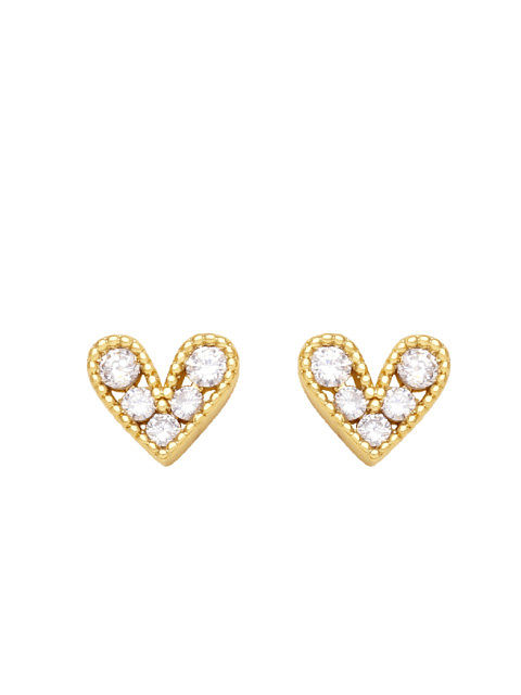 Brass Cubic Zirconia Heart Cute Stud Earring