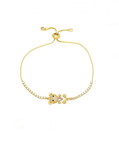 Brass Glass Stone Bear Heart Cute Adjustable Bracelet