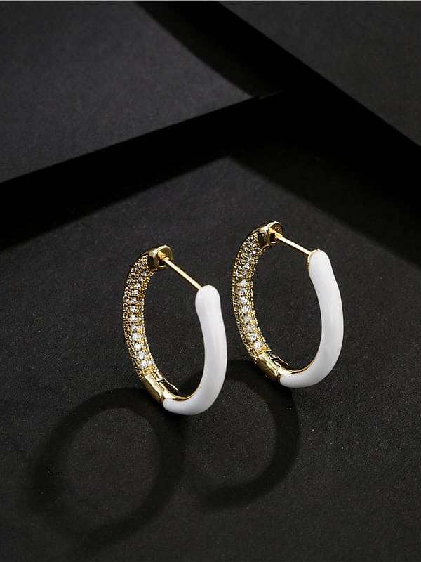 Brass Rhinestone Enamel Round Minimalist Hoop Earring