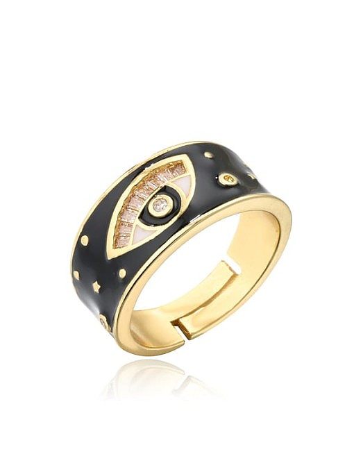 Brass Enamel Cubic Zirconia Evil Eye Vintage Band Ring