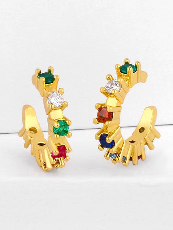 Brass Cubic Zirconia Rainbow Vintage Clip Earring