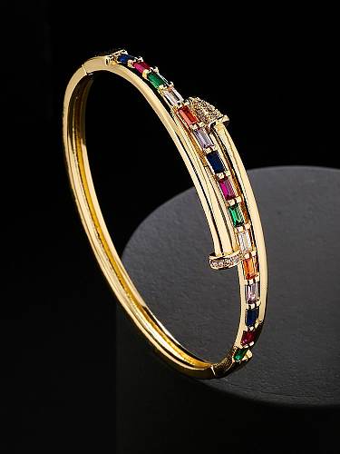 Brass Cubic Zirconia Geometric Vintage Band Bangle