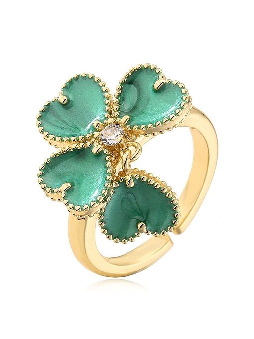 Brass Enamel Flower Cute Band Ring