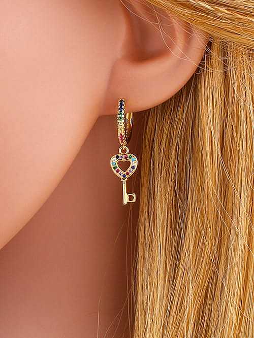 Brass Cubic Zirconia Key Vintage Huggie Earring