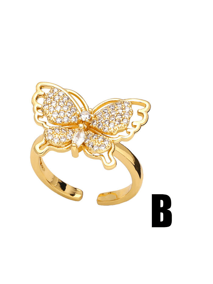 Brass Cubic Zirconia Butterfly Flower Vintage Band Ring