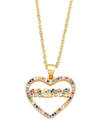 Brass Cubic Zirconia Letter Vintage Heart Pendant Necklace