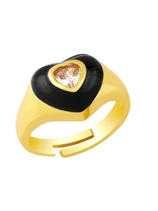 Brass Enamel Cubic Zirconia Heart Hip Hop Band Ring