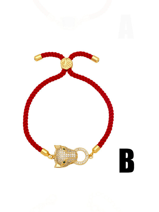 Brass Cubic Zirconia Leopard Vintage Adjustable Bracelet