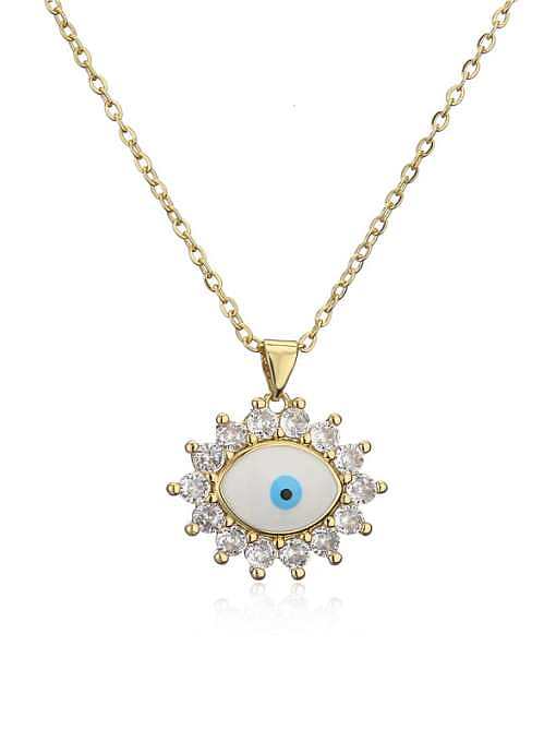 Brass Cubic Zirconia Evil Eye Vintage geometry Pendant Necklace