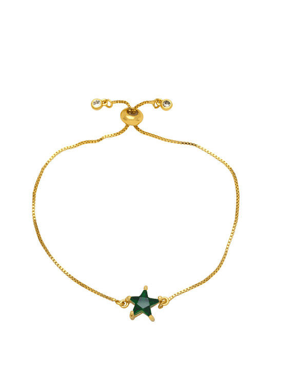 Brass Cubic Zirconia Pentagram Minimalist Adjustable Bracelet