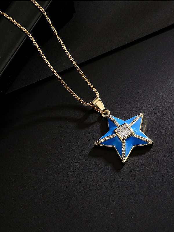 Brass Rhinestone Enamel Star Ethnic Five-pointed star Pedant Necklace
