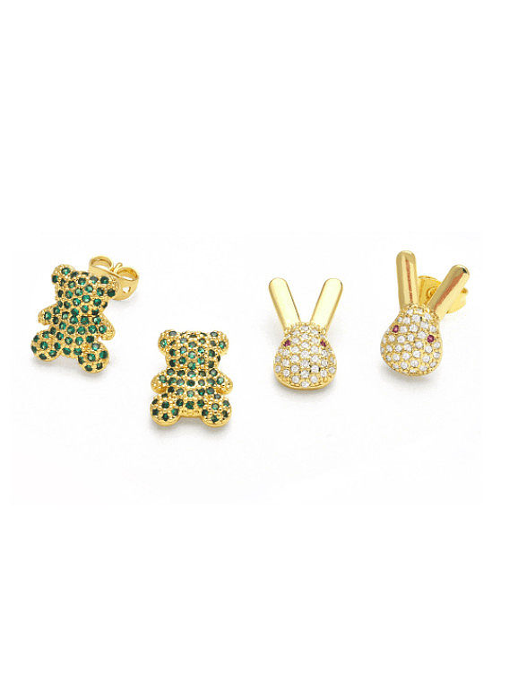 Brass Cubic Zirconia Rabbit Cute Stud Earring