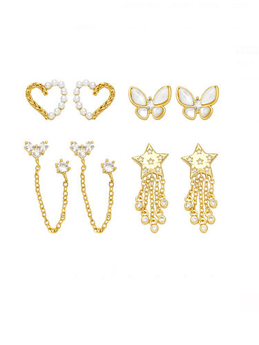 Brass Imitation Pearl Pentagram Trend Stud Earring