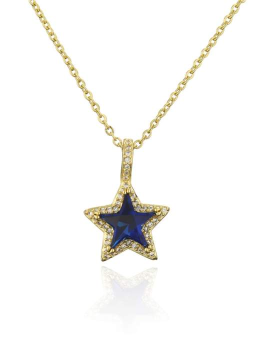 Brass Glass Stone Minimalist Five-pointed star Pendant Necklace