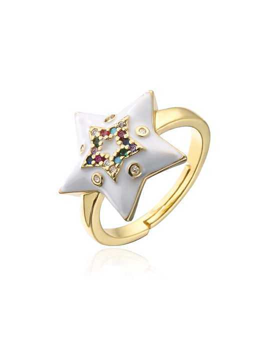 Brass Enamel Rhinestone Five-pointed star Vintage Band Ring