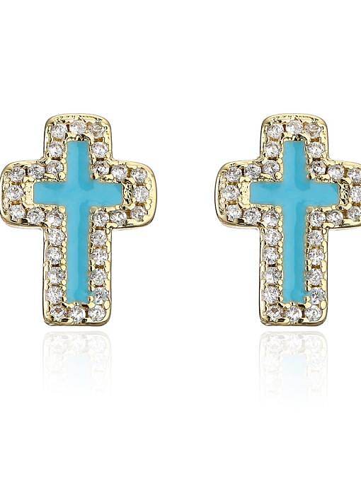 Brass Cubic Zirconia Cross Vintage Stud Earring