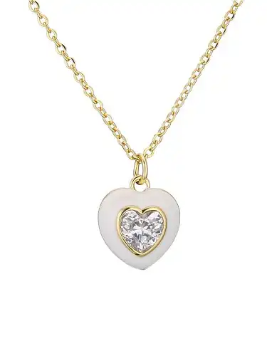 Brass Rhinestone Enamel Trend Heart Pendant Necklace