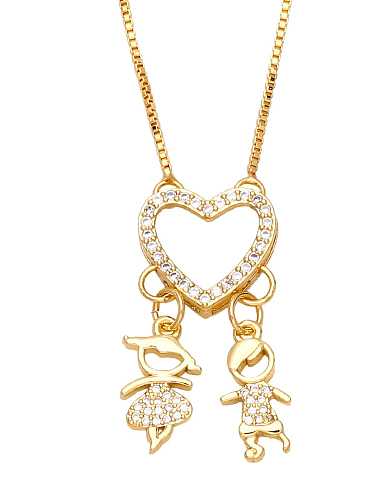 Brass Cubic Zirconia Boy Girl Vintage Pendant Necklace