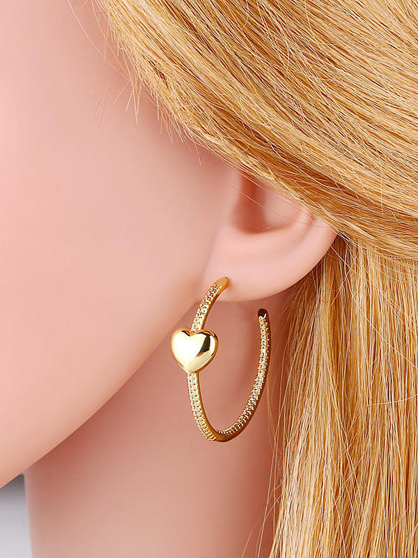 Brass Cubic Zirconia Heart Minimalist Hoop Earring