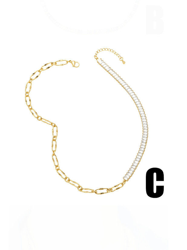 Brass Cubic Zirconia Geometric Vintage Necklace